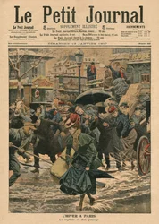 Winter in Paris, walking in the mud, illustration from 